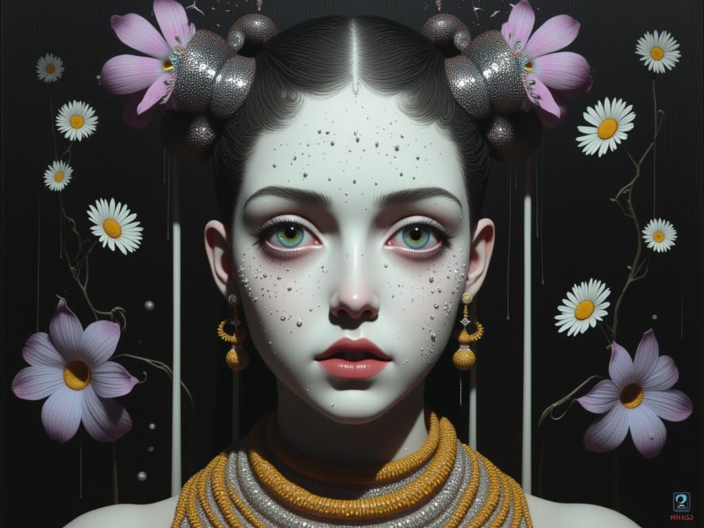 Woman's Face with Silver Foil, in Anime Style