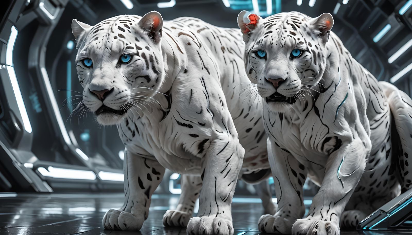 Tron White Panther in Hyperrealistic Style