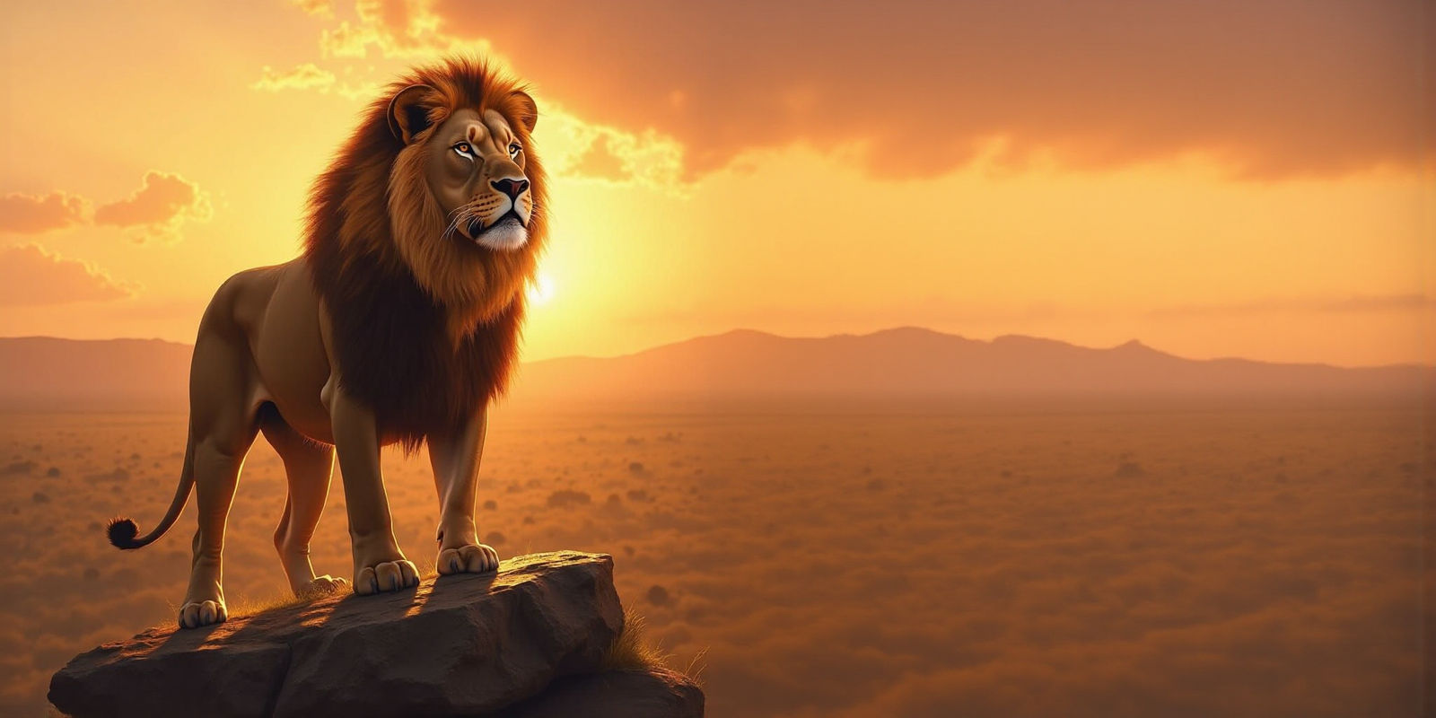 Majestic Lion on Savanna at Sunset