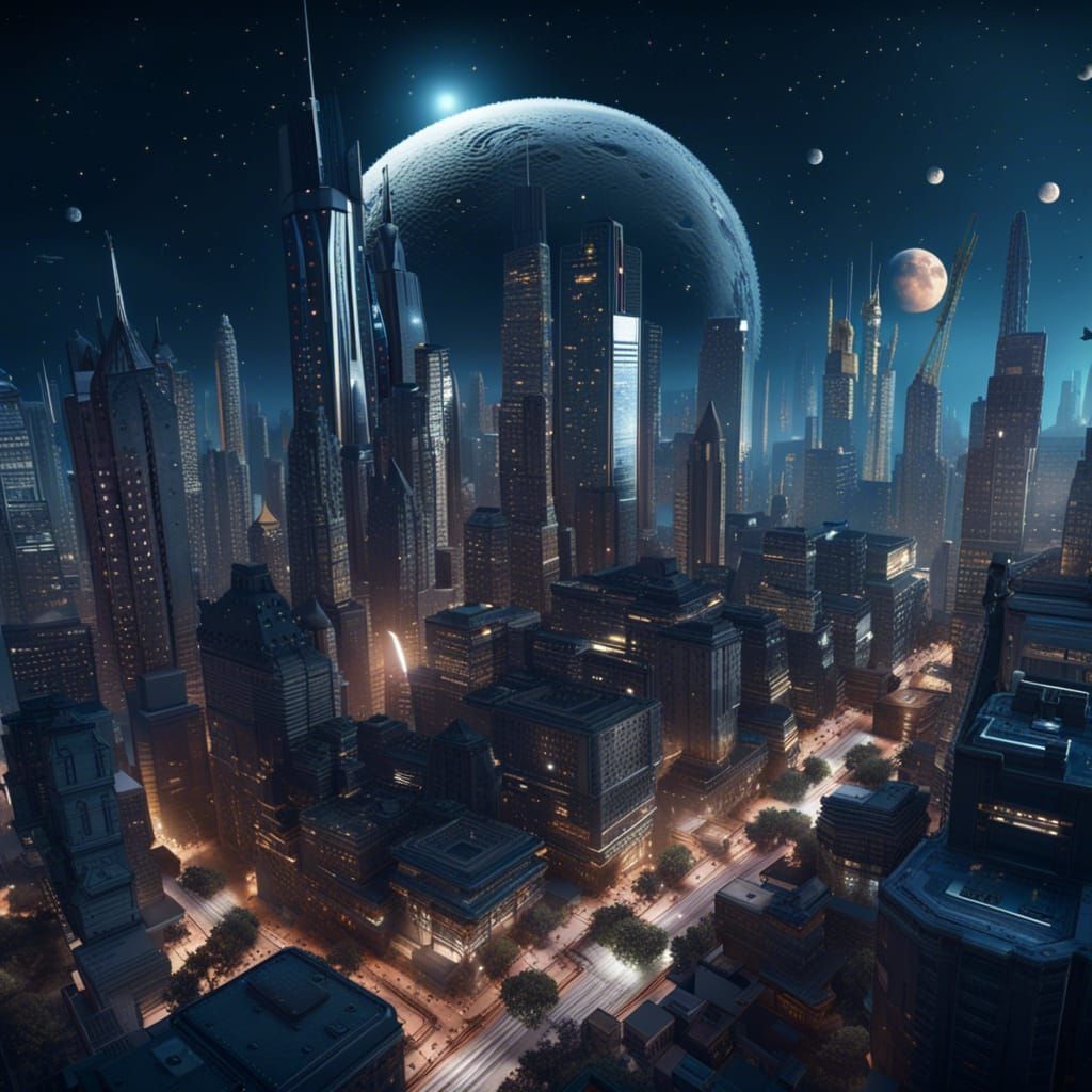 Moon City with Skyscrapers in Unreal Engine Style