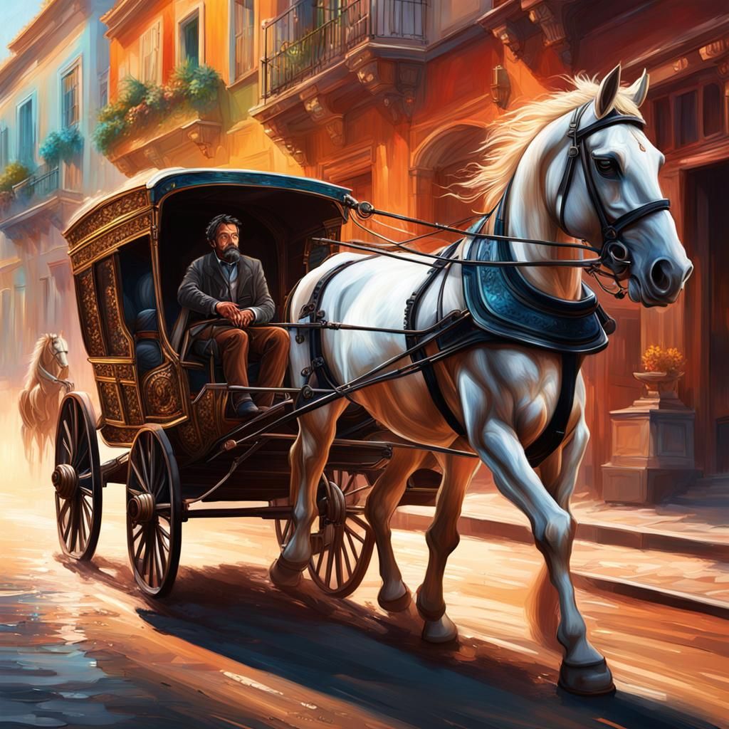 Hyperrealistic Horse and Cart Splash Art
