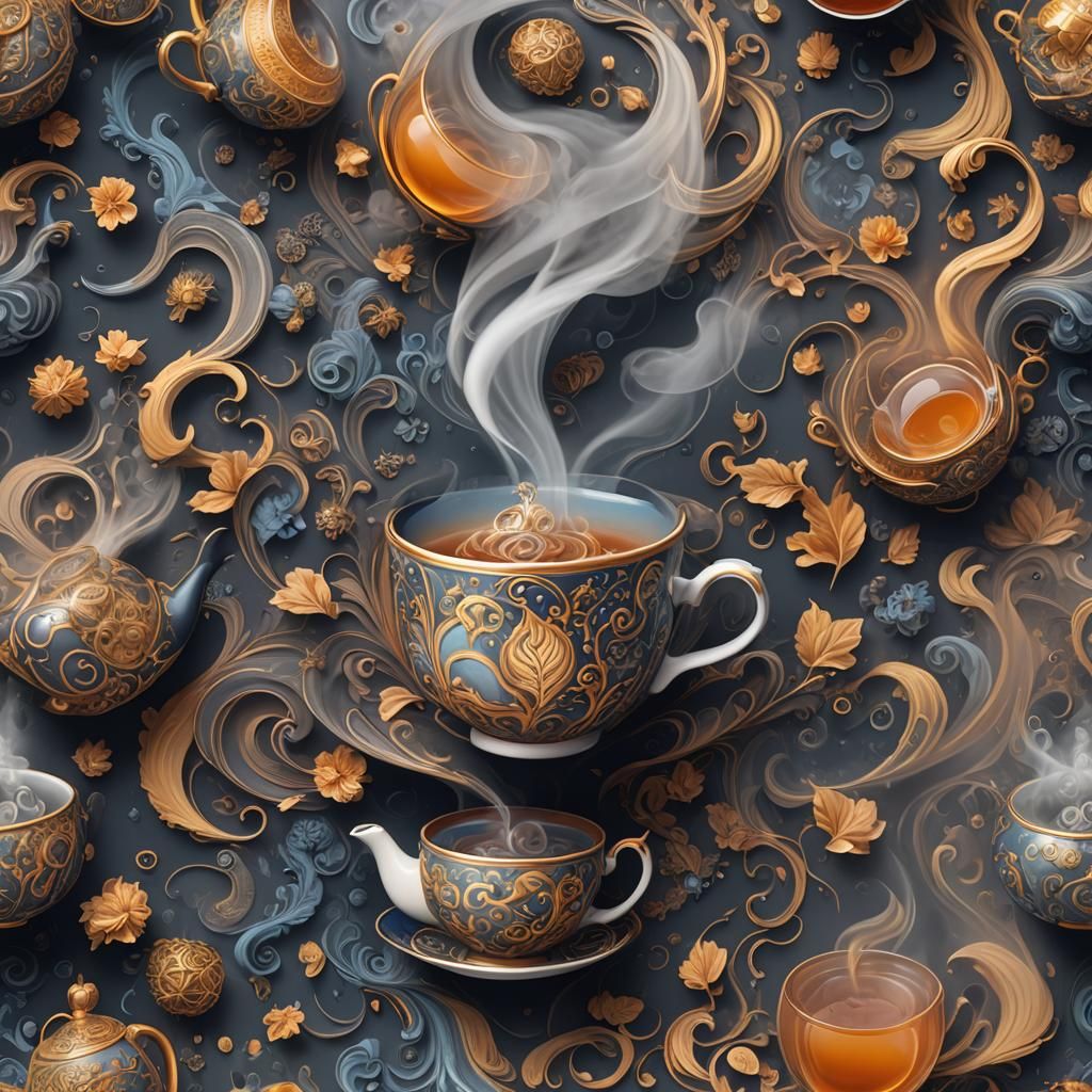 Steaming Tea Cup with Swirling Patterns