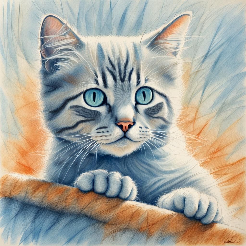 Kitten in Soft Pencil Drawing with Surrealist Minimalism