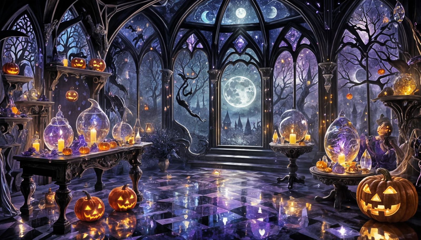 Crystal Witch Cottage Halloween Fantasy Art