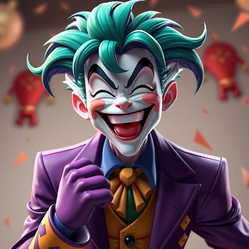 Vibrant Joker Character in Exaggerated Anime Style