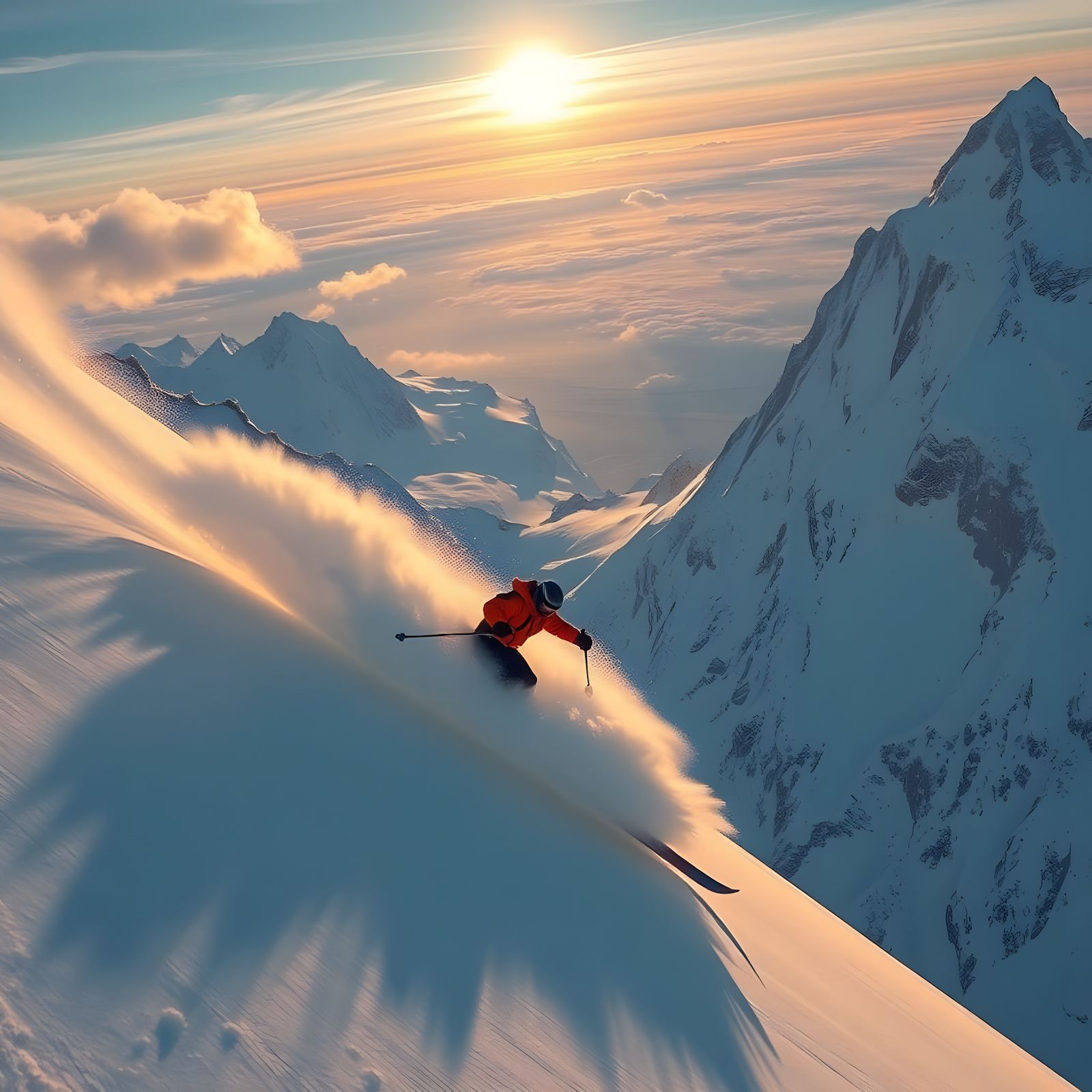 Surreal Skier Descends Frozen Mountain in Cinematic Realism
