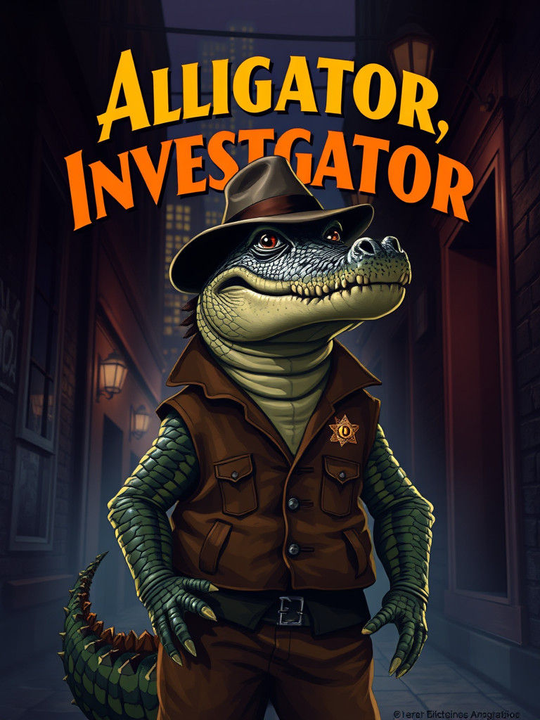 Alligator Investigator in Retro Film Noir Poster