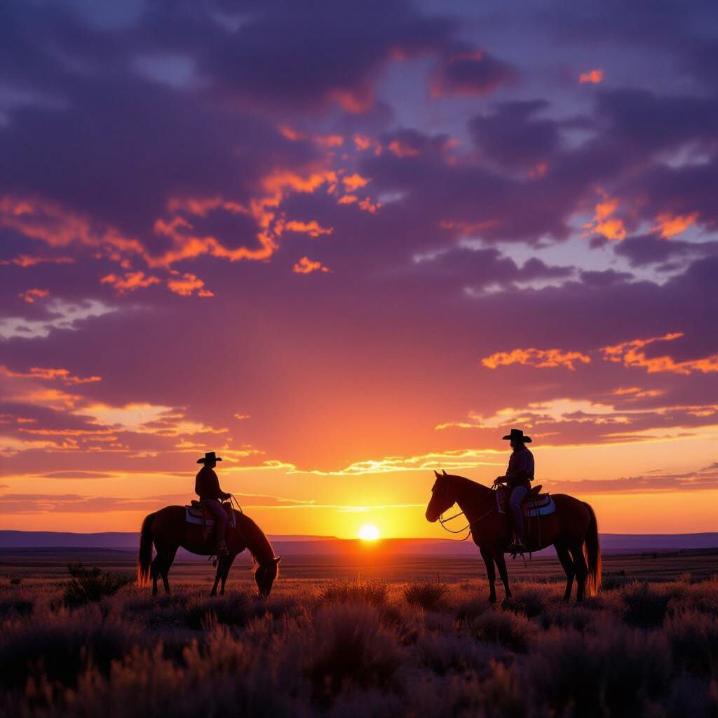 Lone Cowboy at Sunset: Ultra-Realistic Cinematic Western Sce...