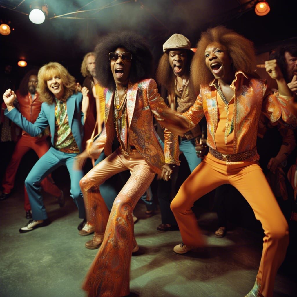 Psychedelic 70s Rock Dancers at Music Venue