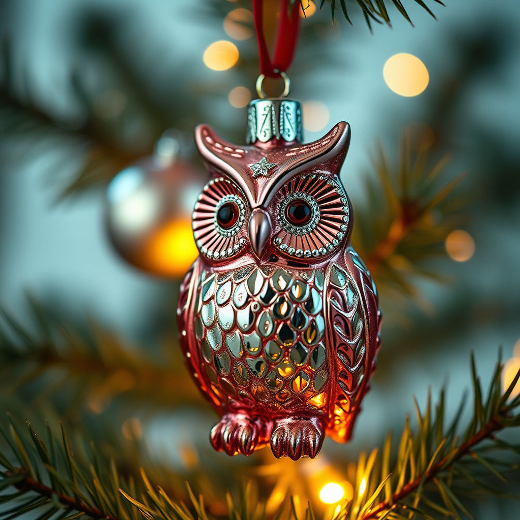 Enameled Glass Owl Bauble with Golden Light