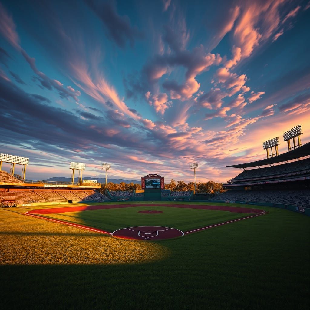 Ethereal Baseball Stadium at Dusk