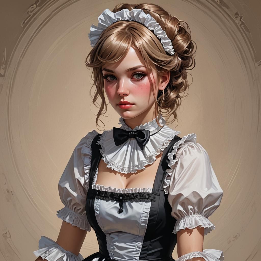 Blushing Sissymaid Portrait in French Maid Dress