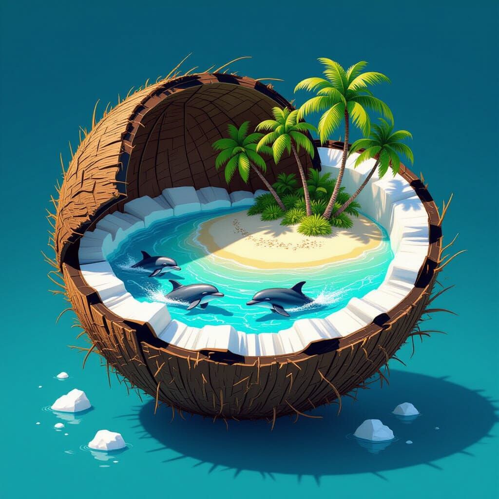 Miniature Island Paradise Inside Coconut Shell