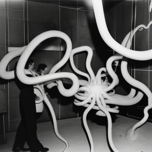 Giant Alien in Lab, 1950s Sci-Fi Horror Photo