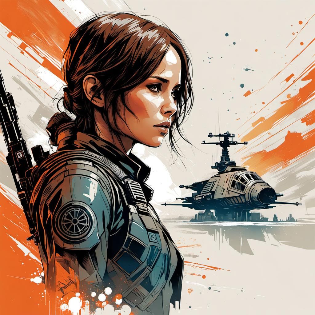 Jyn Erso Line Art Portrait from Rogue One