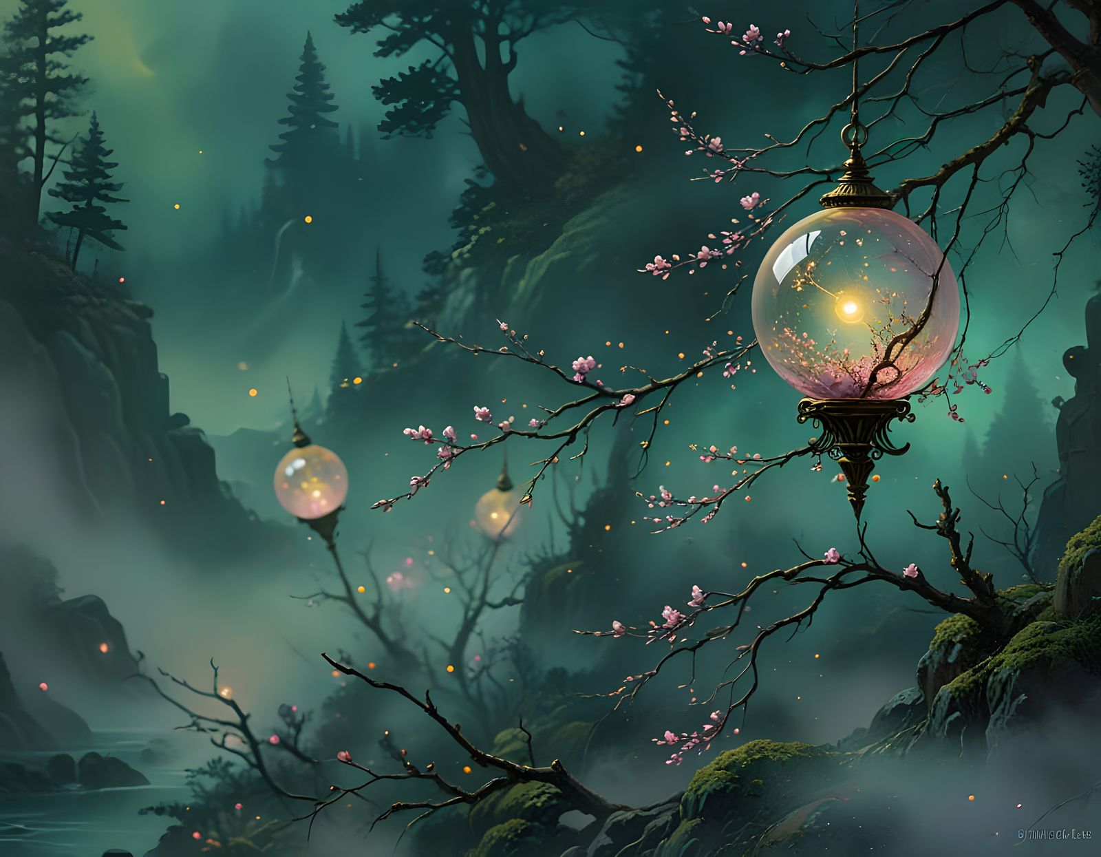 Bioluminescent Neon Spheres in Soft Impasto Style