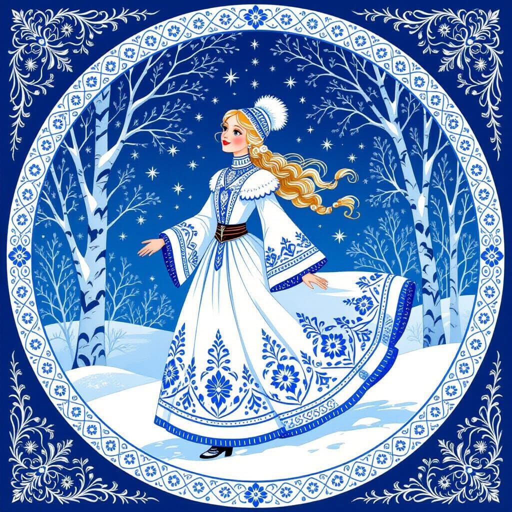 Gzhel Style Snegurochka Winter Magic