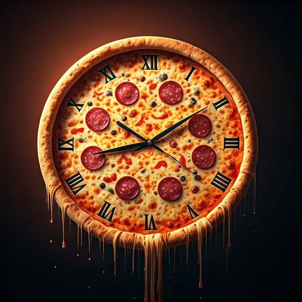 Hyperrealistic Pizza Clock in a Delicious Food Fantasy