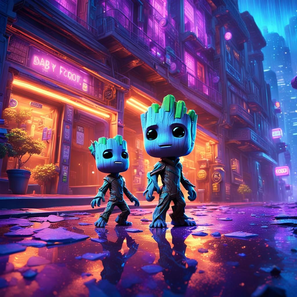 Baby Groot Funko Pop in Anime-Inspired 3D Art