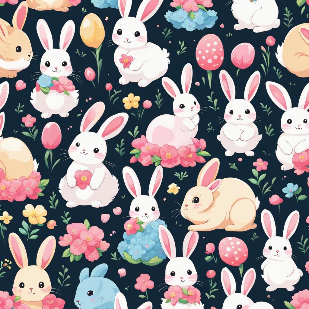 Adorable Kawaii Rabbits in Anime Style Pattern
