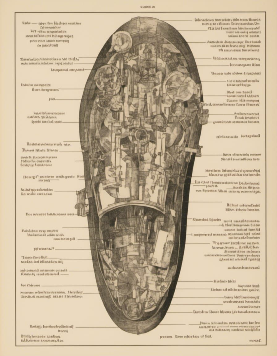 Scientific Diagram of a Shoe in Blueprint Style