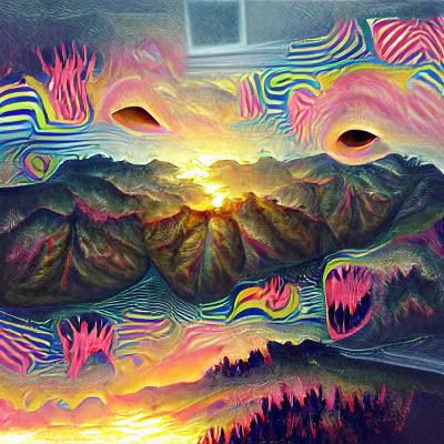 Psychedelic Sunrise Over Mountains
