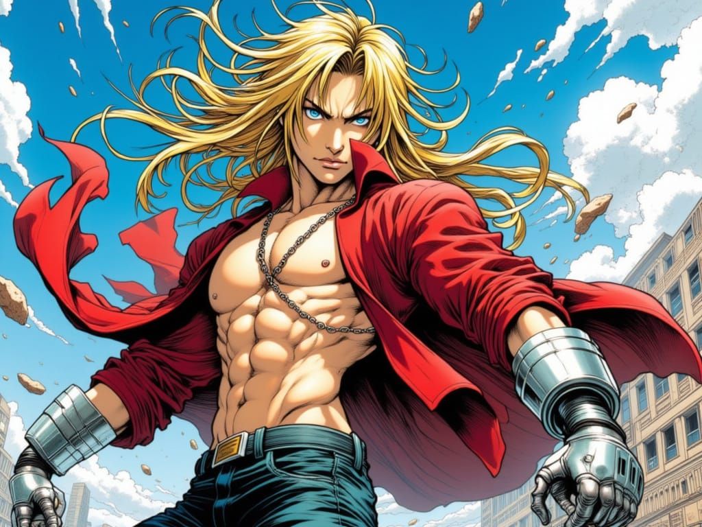 Cyberpunk Anime Hero Edward Elric Leaps into Action