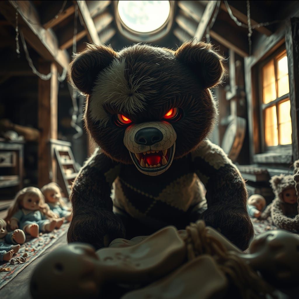 Malevolent Teddy Bear Lurks in Dusty Attic