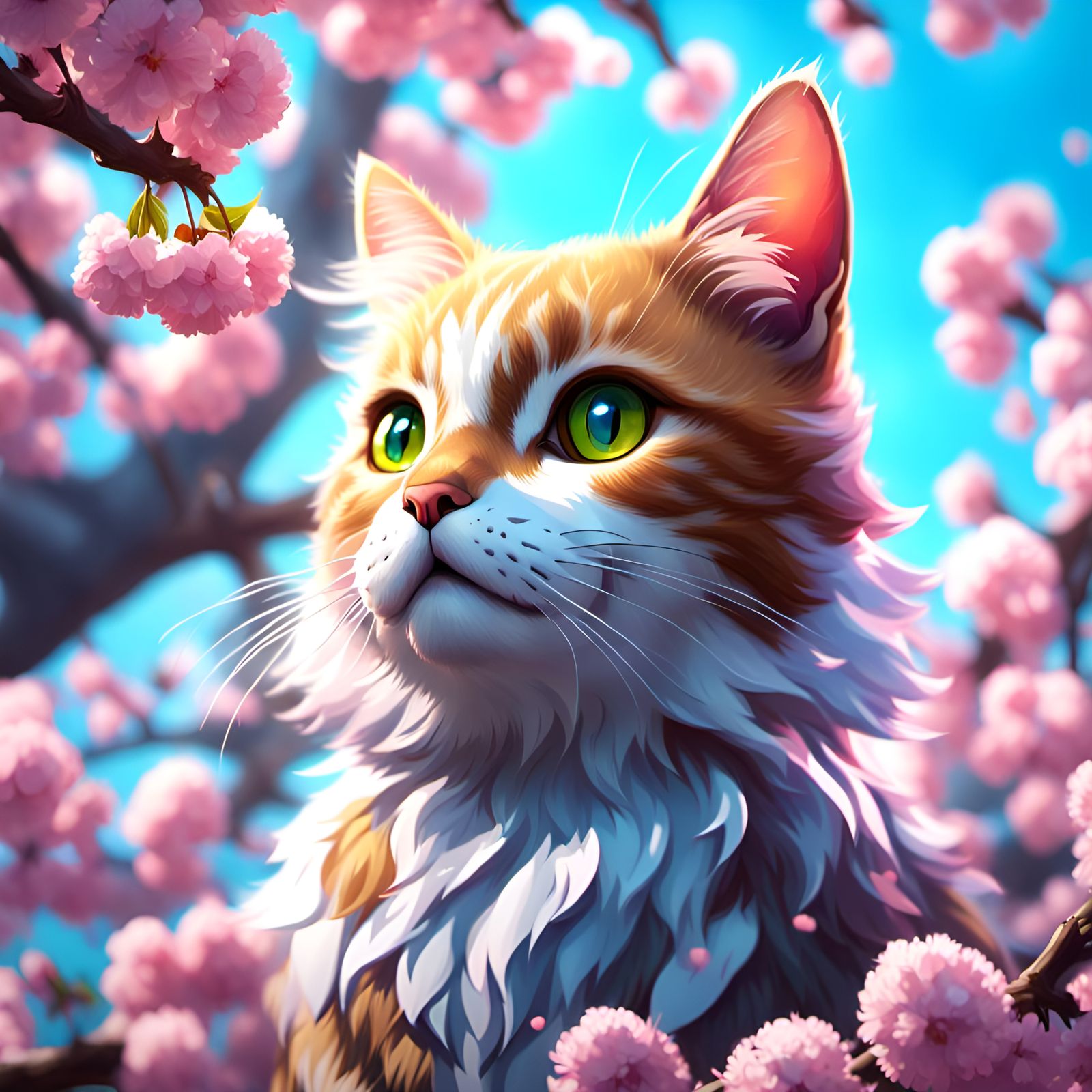 Cat Portrait in Cherry Tree, Dynamic Lighting