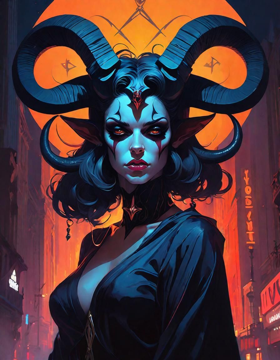 Detailed Anime Style Female Baphomet Caricature