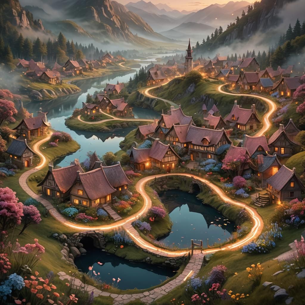 Adhesive Tape Unveils Mystical Village: Fantasy Concept Art