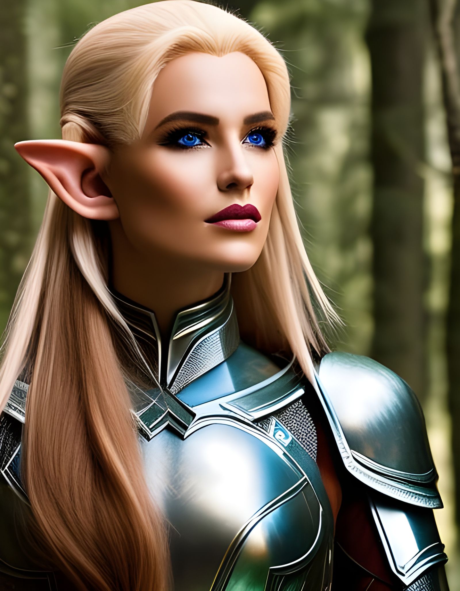 Blonde Elf Warrior Woman in Forest