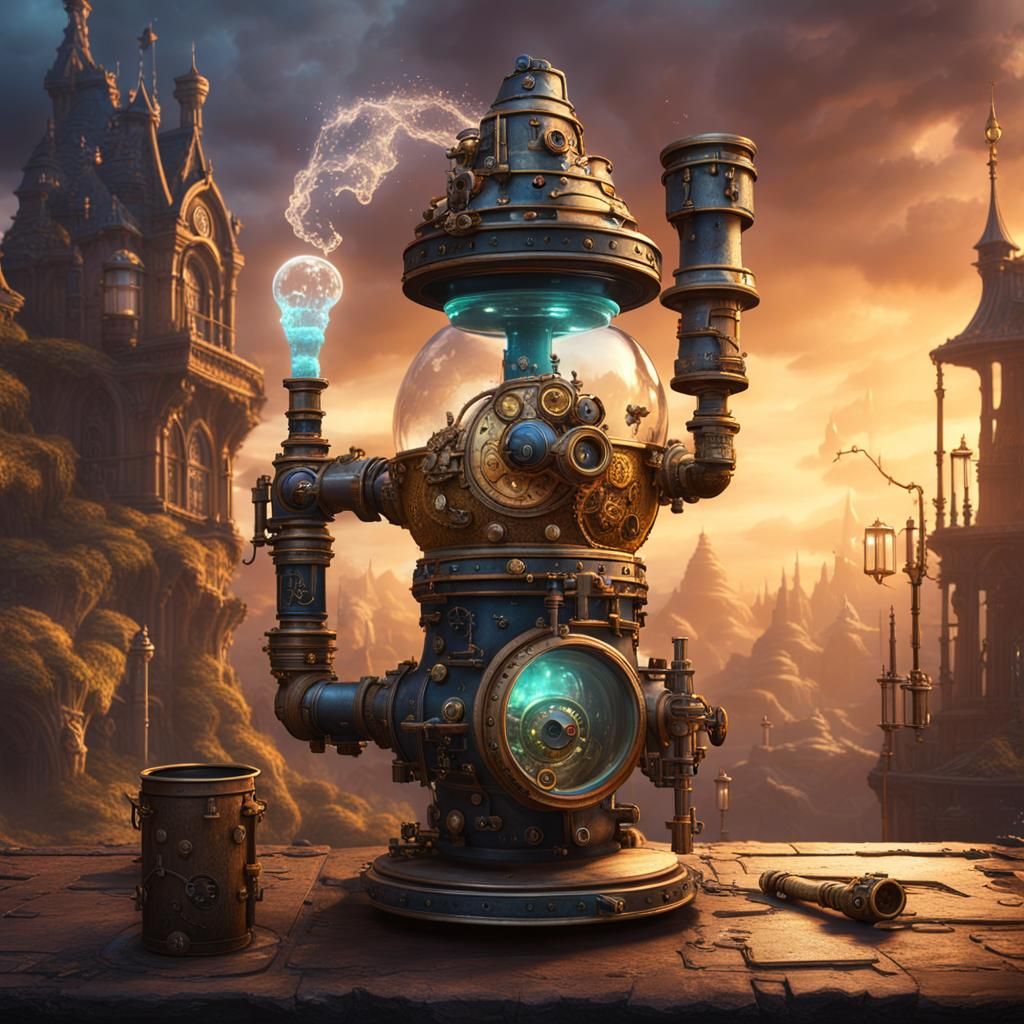 Steampunk Bong Wizard in Detailed Matte Painting
