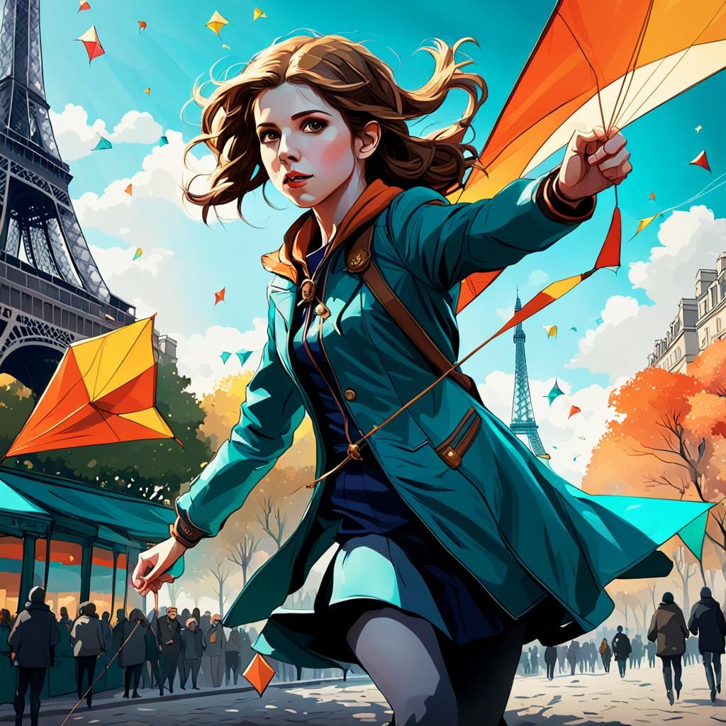 Anna Kendrick Flying Kite, Paris: Digital Art