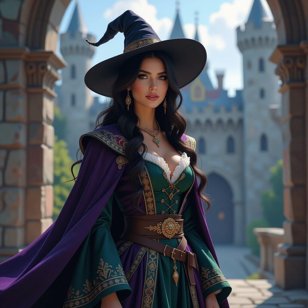 Witch and Warlock in Medieval Castle, Hyperrealistic Style