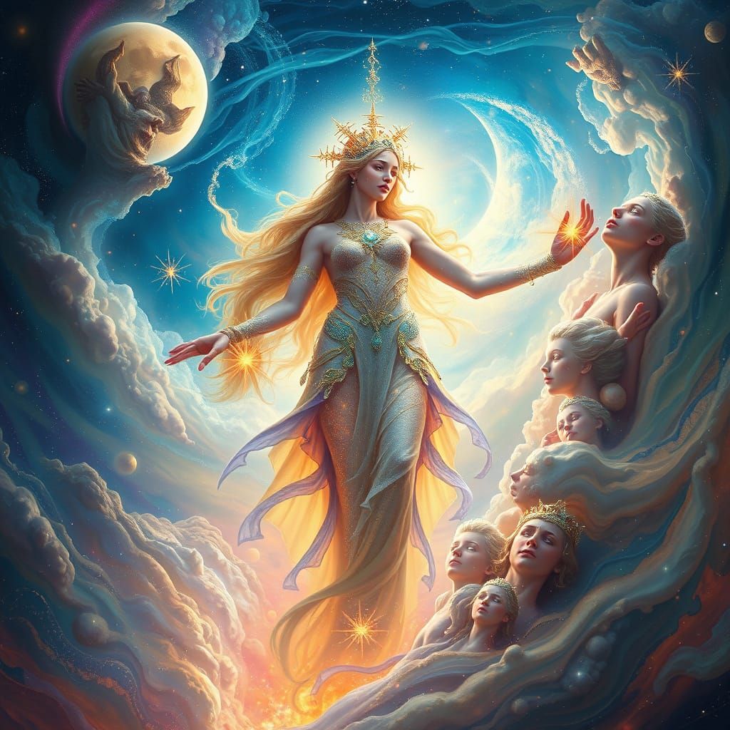 Celestial Goddess Emerges from Nebula in Space Opera Style