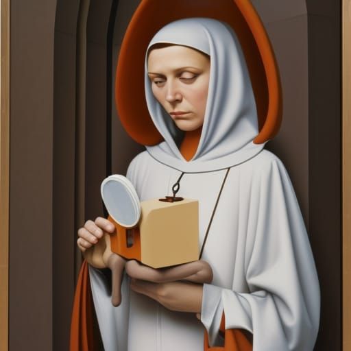 Medieval Nun with Futuristic Device in Social Realism