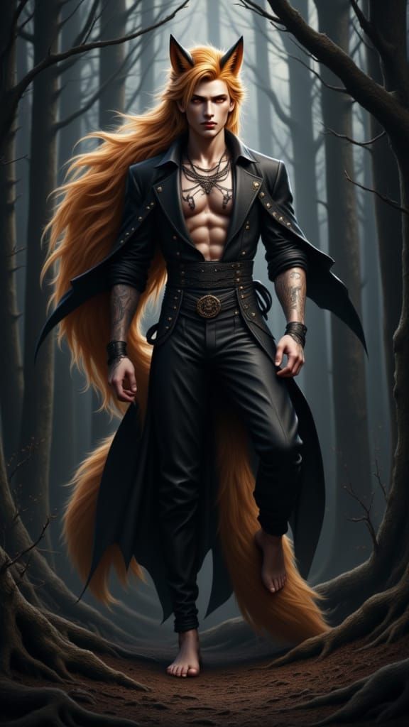 Attractive Warefox Male in Dark Fantasy Style