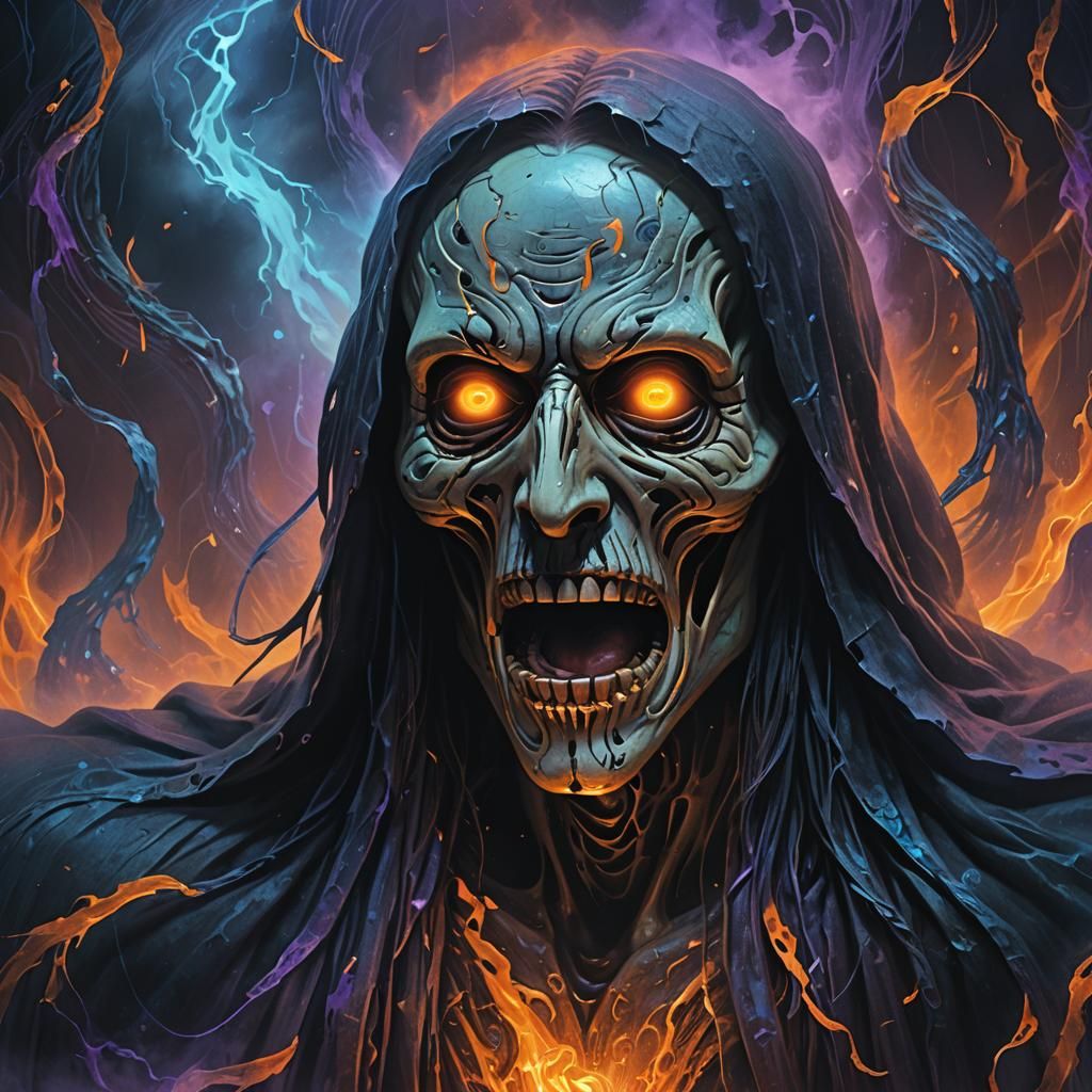 Eerie Scream Mask in Mystical Dark Fantasy Room