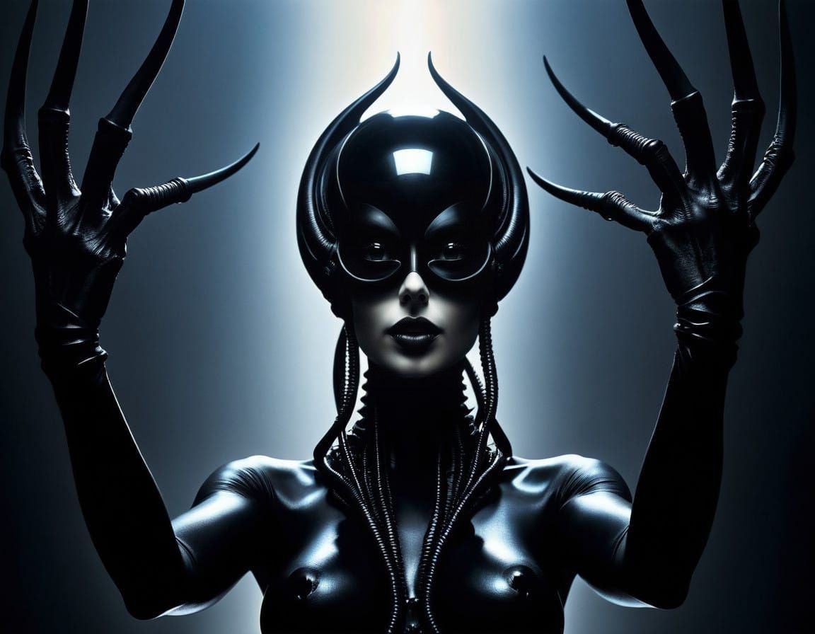 Triumphant Woman Confronted by Twisted Shadow Self in Limina...