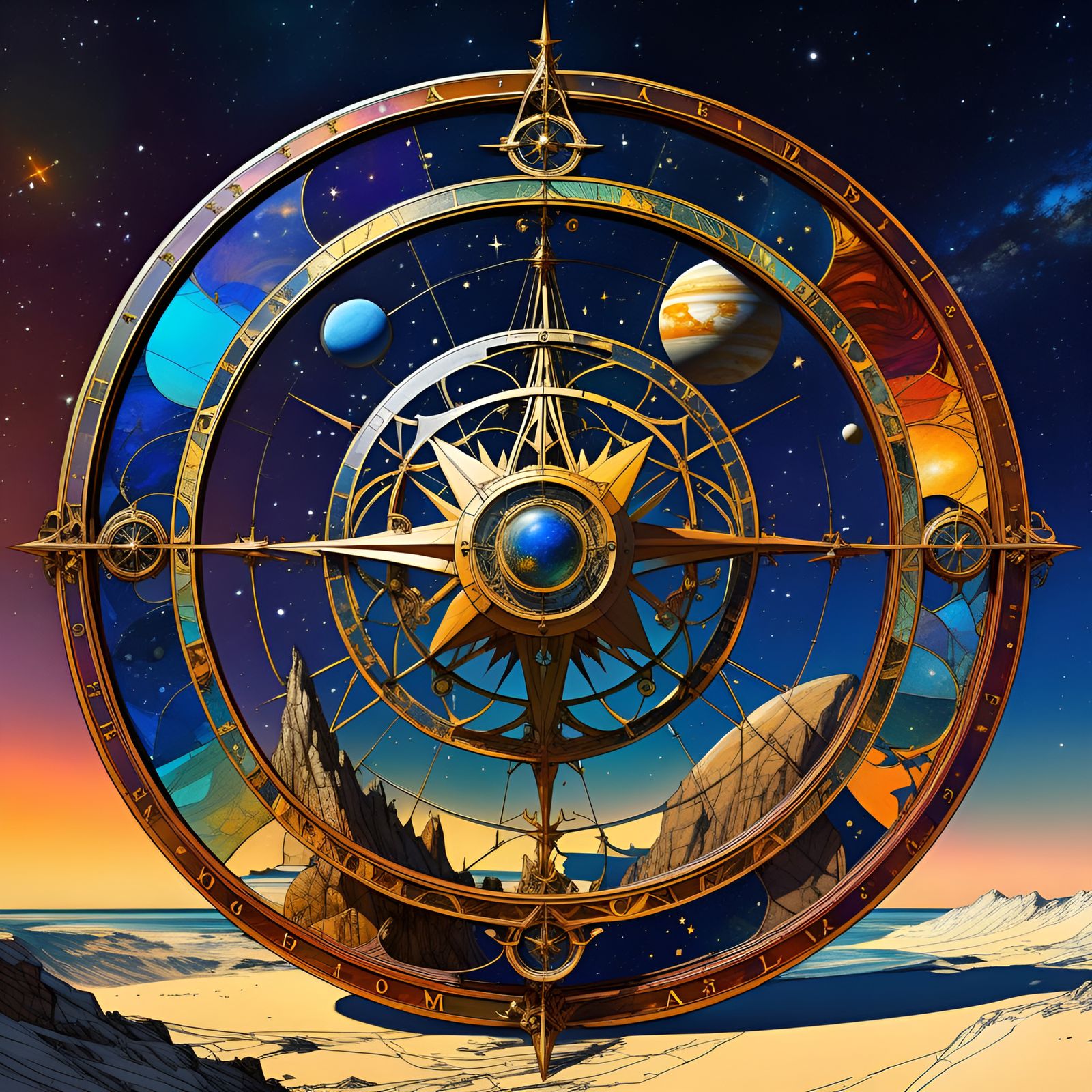 Astrolabe in Landscape as Digital Illustration