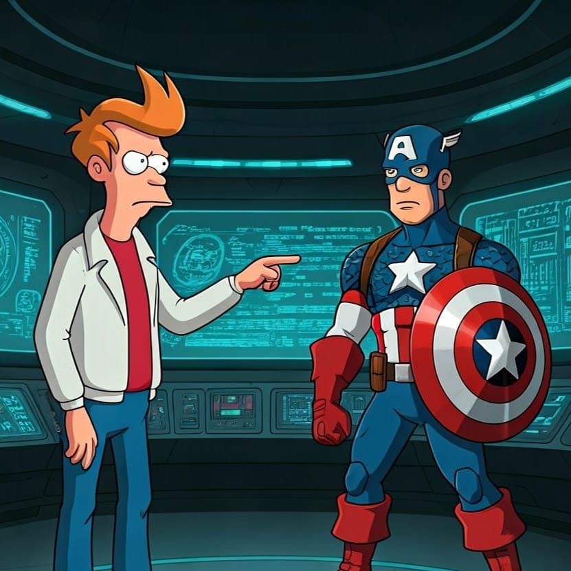 Fry and Captain America in Comic Book Art