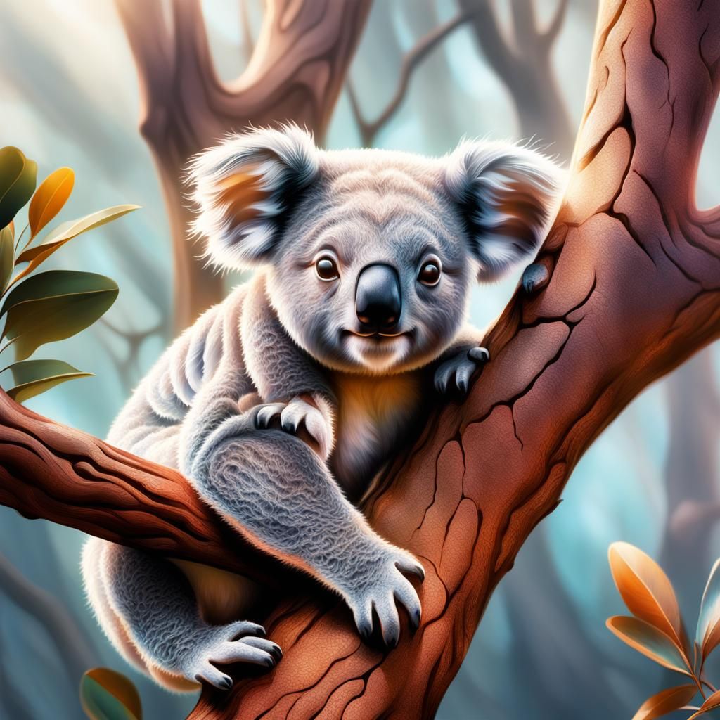 Cute Koala in Tree: Ethereal Fantasy Art
