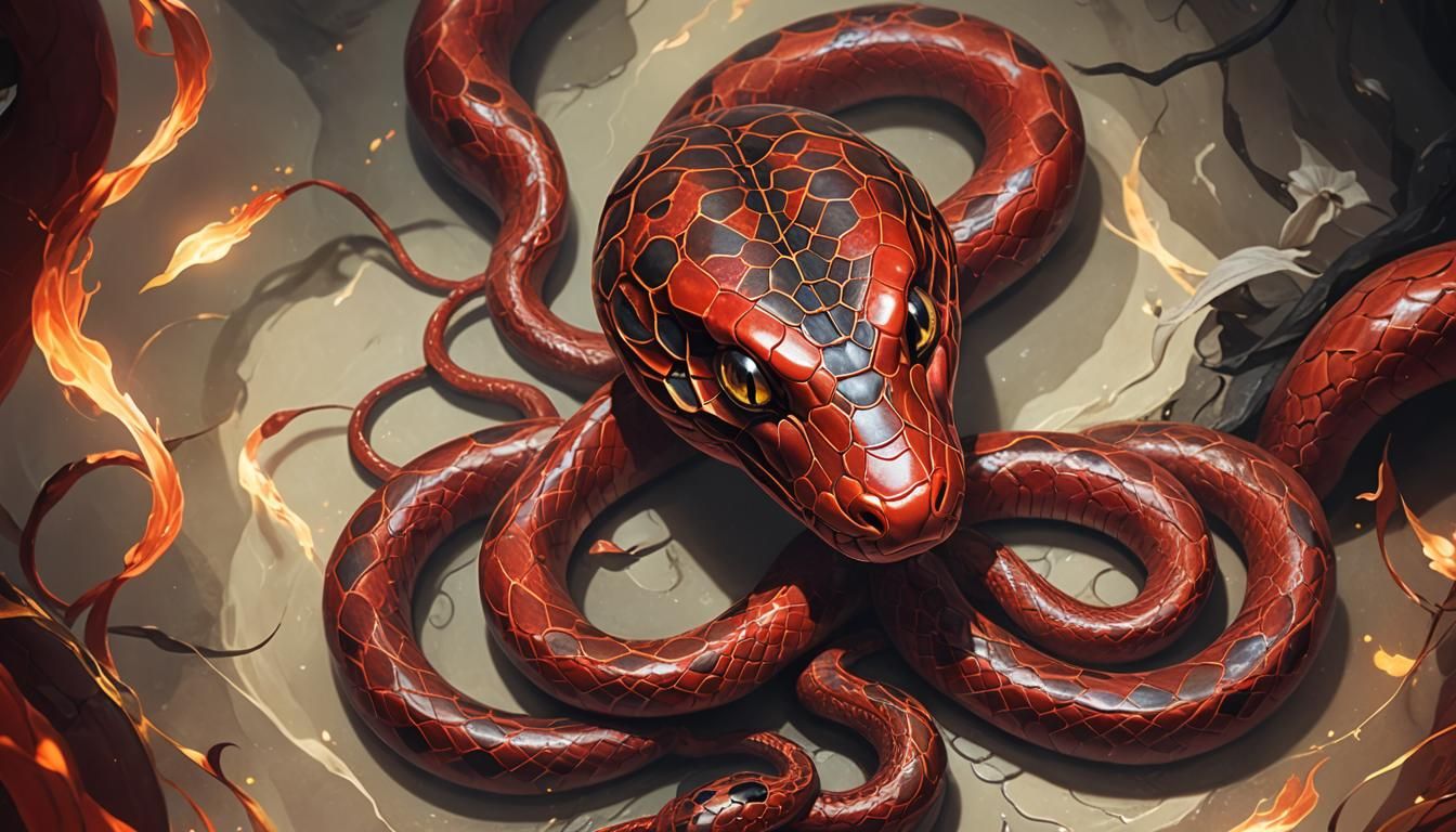 Red Snake Guardian in Digital Art