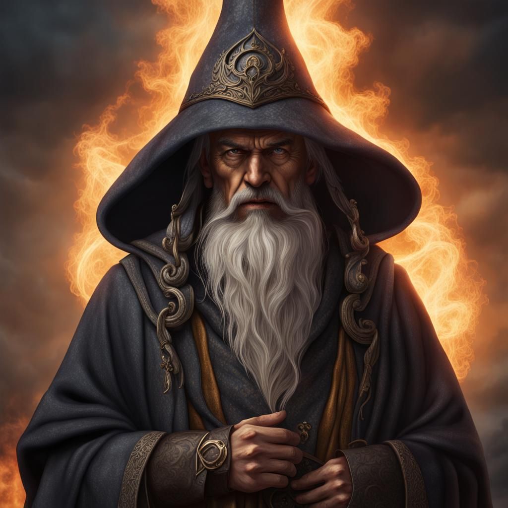 Photorealistic Fantasy Wizard in Dark Cave