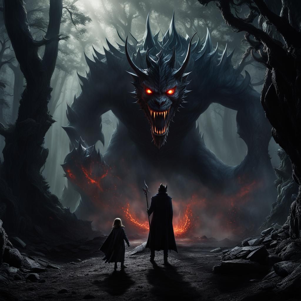 Shadow Beast Emerges from Darkness in Ethereal Fantasy