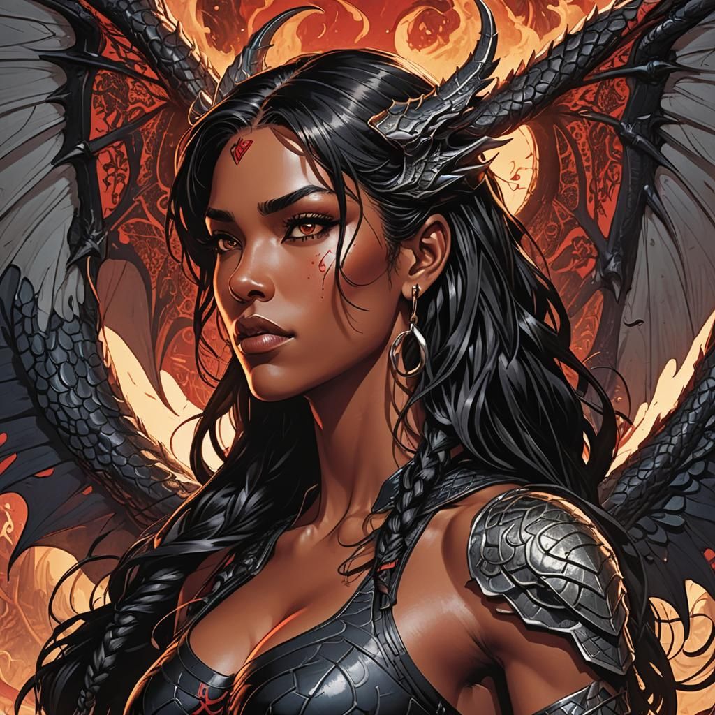 Dragon-Winged Heroine in Comic Book Style
