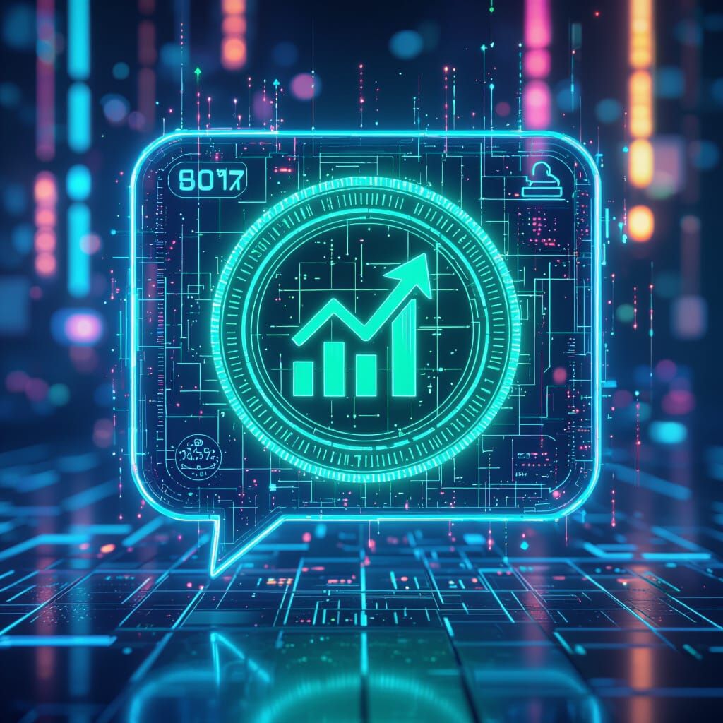 Cyberpunk Neon Telegram Bot Icon with Crypto Growth