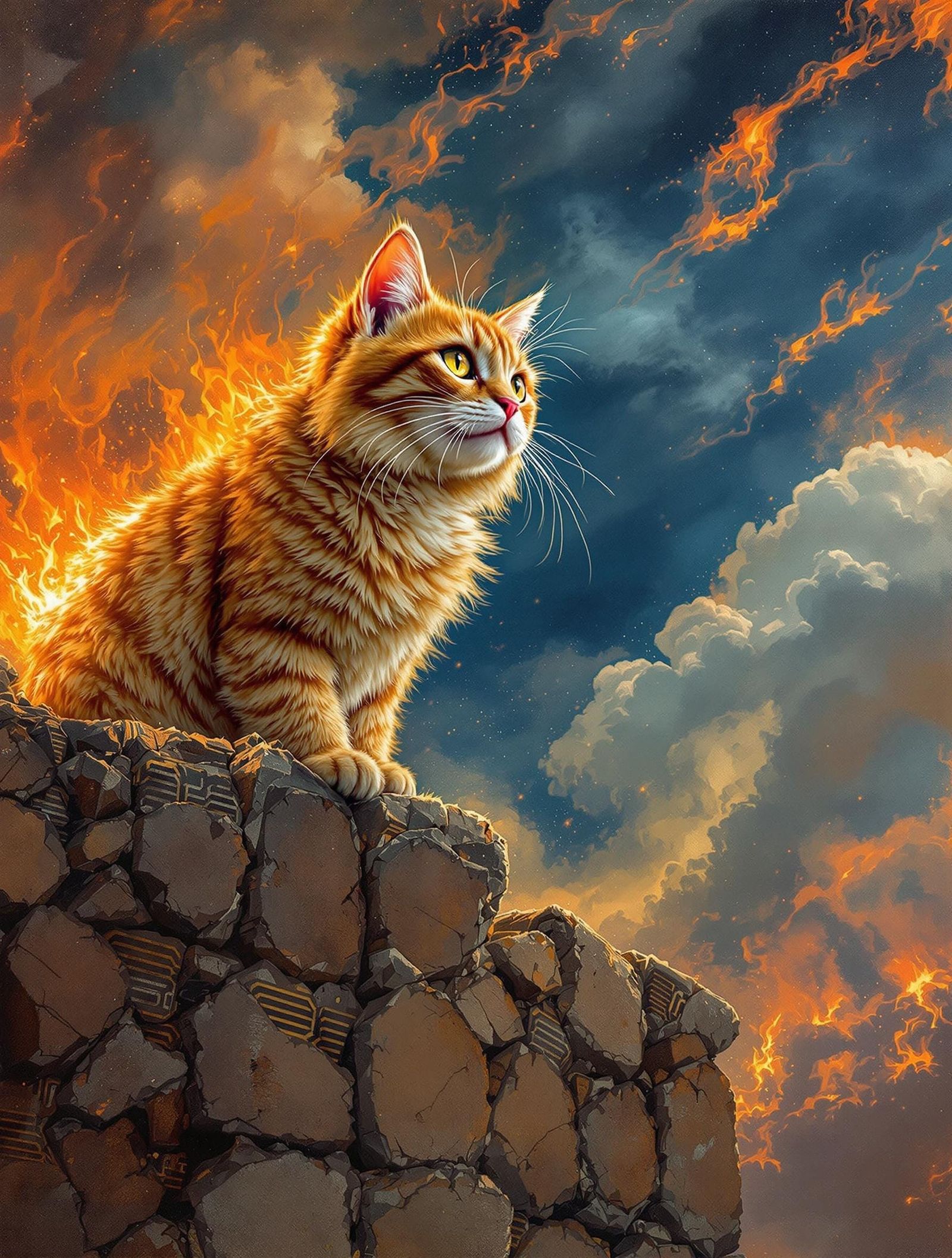 Ethereal Orange Tabby Defies the Stormy Sky