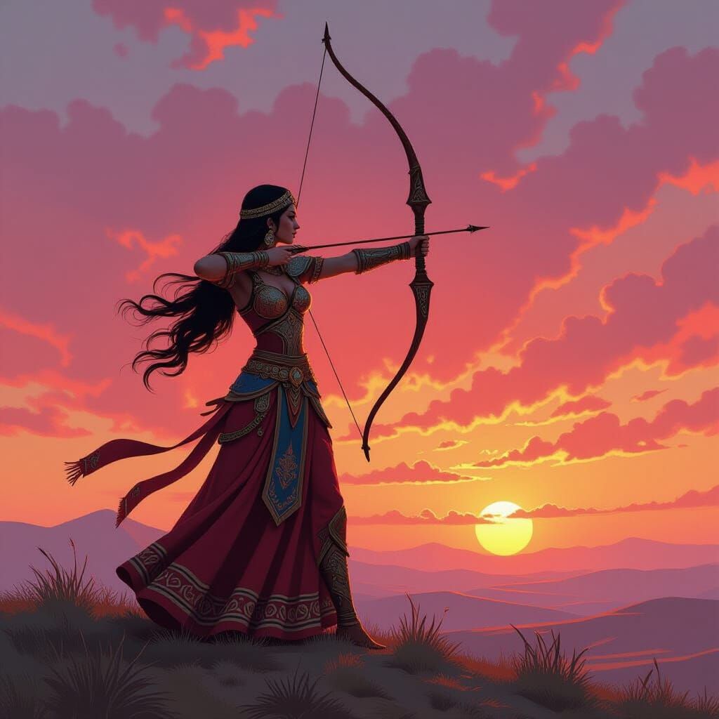 Archer Warrior in Qajar Fauvism Style